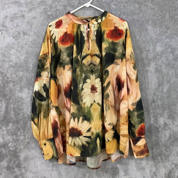 Suzanne Betro 3X simi Sheer Floral Romantic Blouse Fall spring keyhole pop over - Picture 1 of 11